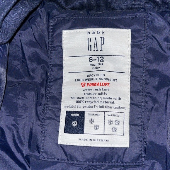 Gap-6-12 months baby-navy blue-fully lined, hooded, quilted shell, snowsuit. - Picture 3 of 12